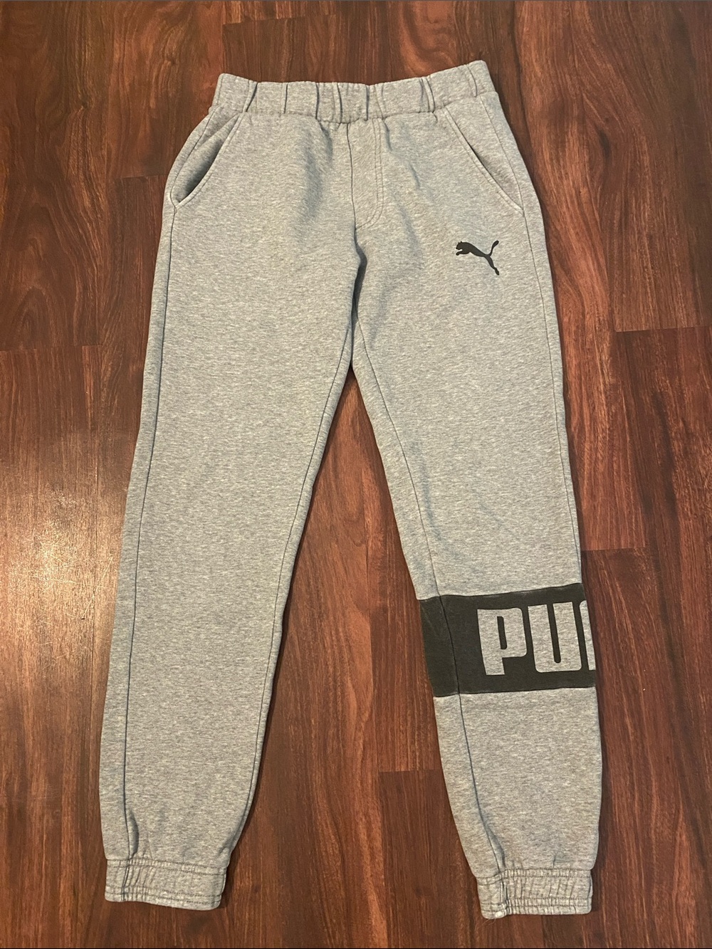 Puma Kids Light Gray Jogger Sweatpants with Black Logo